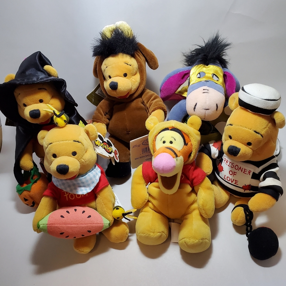 Vintage Bean Bag Plush Collectible - Pooh, Tigger, Eeyore Lot of 6